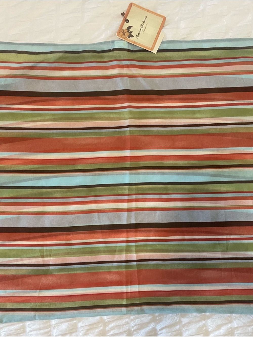 Tommy Bahama Multi-Striped Light Blue, Green, Brown and Coral Sarong, Cover-Up